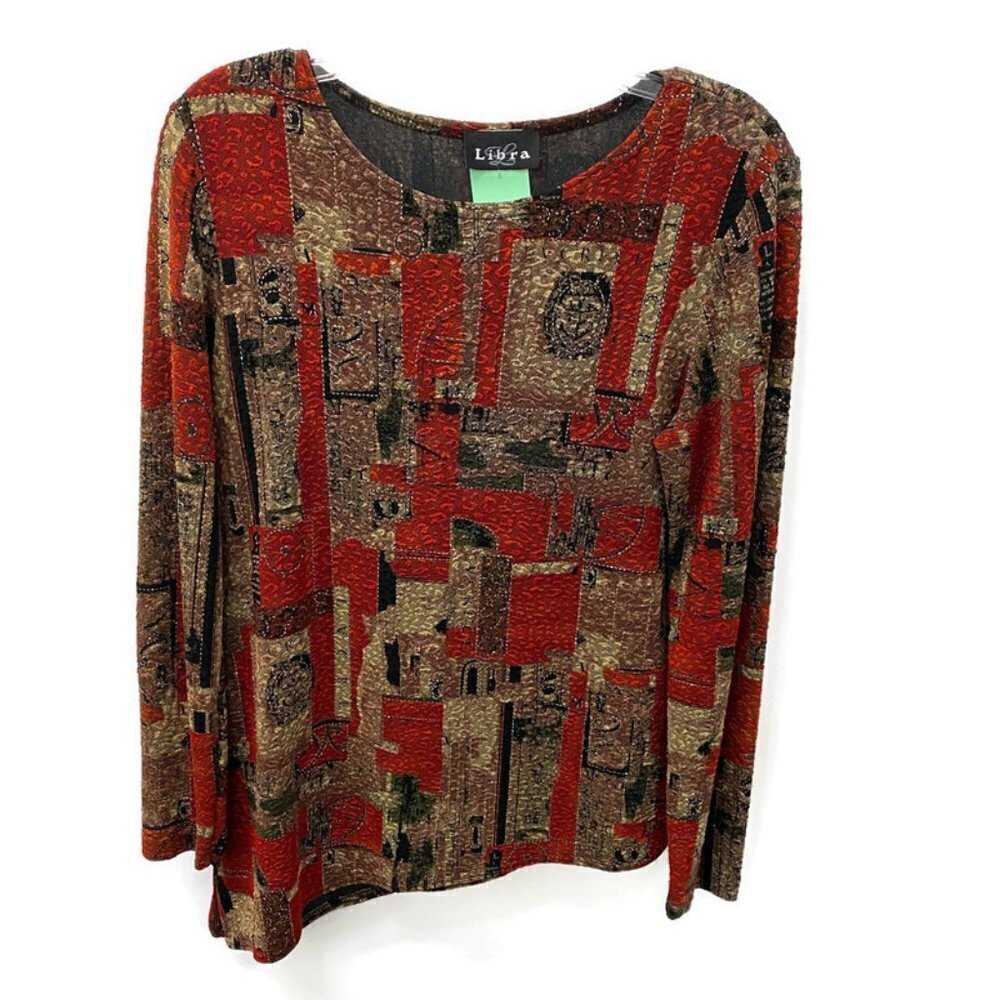 Libra Red Asymmetrical Long Sleeve Blouse